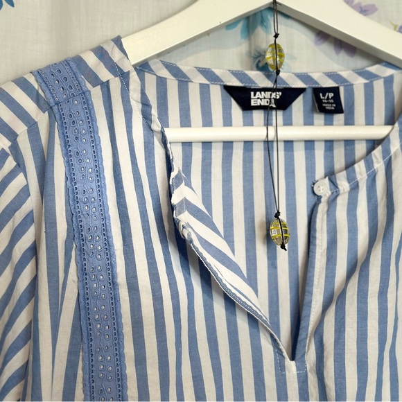 Lands End - Cotton Poplin Split-Neck Dress Sz LP - Chicory Blue Stripe - Picture 8 of 15